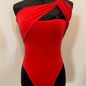 SHEIN Red Asymmetrical Bodysuit